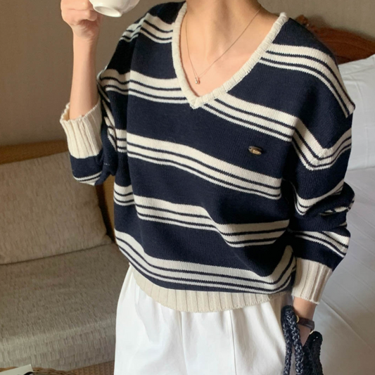 ♡ o'pparel ♡ Yuri Stripe Knit  (Navy)