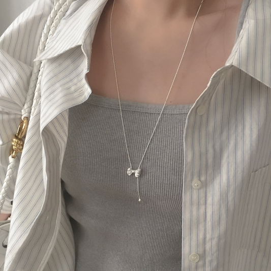 ｜moat｜ Drop Ribbon Slide Necklace (silver925)
