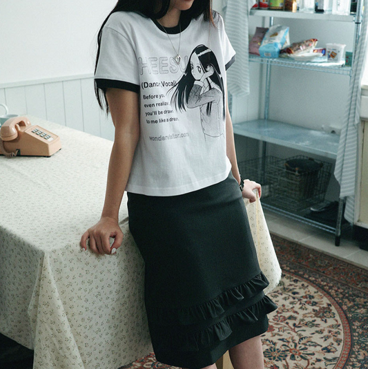 ｜WONDERVISITOR｜ HEESU pfp Ringer T-shirt (White)