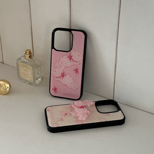 ｜Mademoment｜ Fuzzy Ribbon Bunny Bumper Case