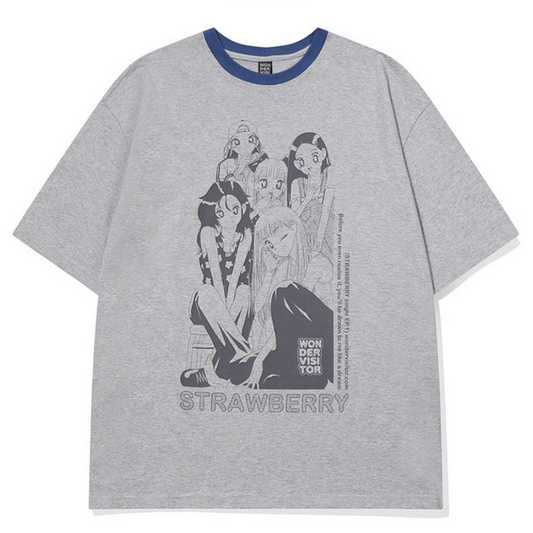 ｜WONDERVISITOR｜ Strawberry EP1 Overfit T-shirt (Melange grey)