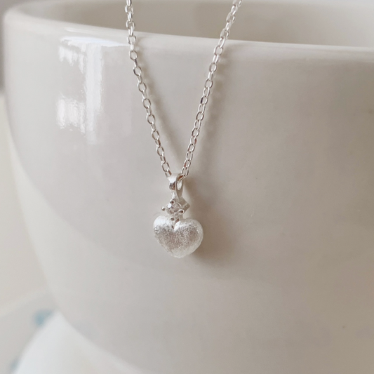 ｜SOYE PI-NE｜ Matt Cubic Heart Silver Necklace