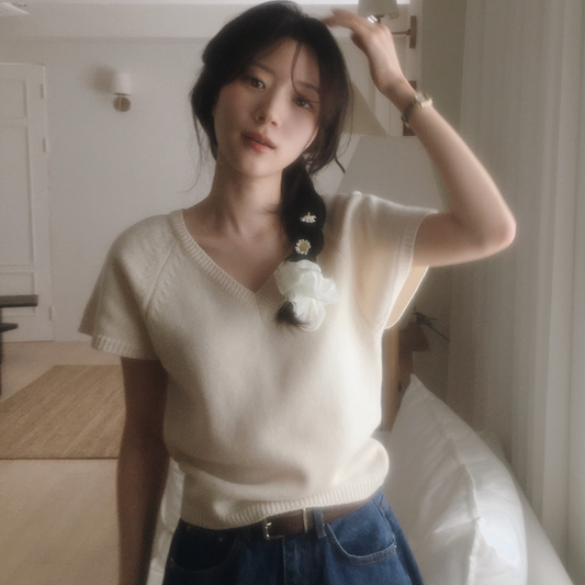 ｜SLOWAND｜ # SLOWMADE - 3kg Thin Fit Short Sleeve Knitwear