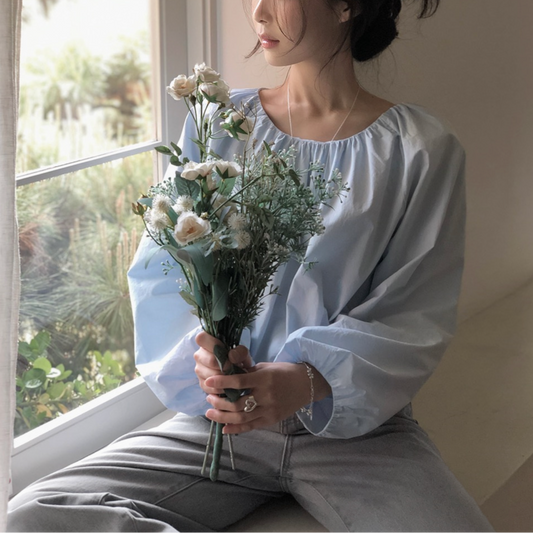 ｜SLOWAND｜ # SLOWMADE Cotton Shirring Blouse