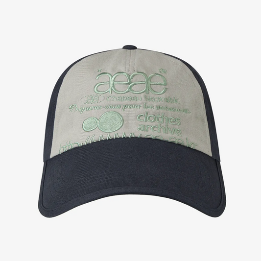 ｜aeae｜ WEB LOGO 5 PANNEL BALL CAP ｜DARK NAVY/ASH｜