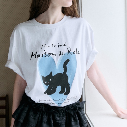 ｜rola rola｜ HEART CAT FRIENDS LOOSE FIT T-SHIRT WHITE