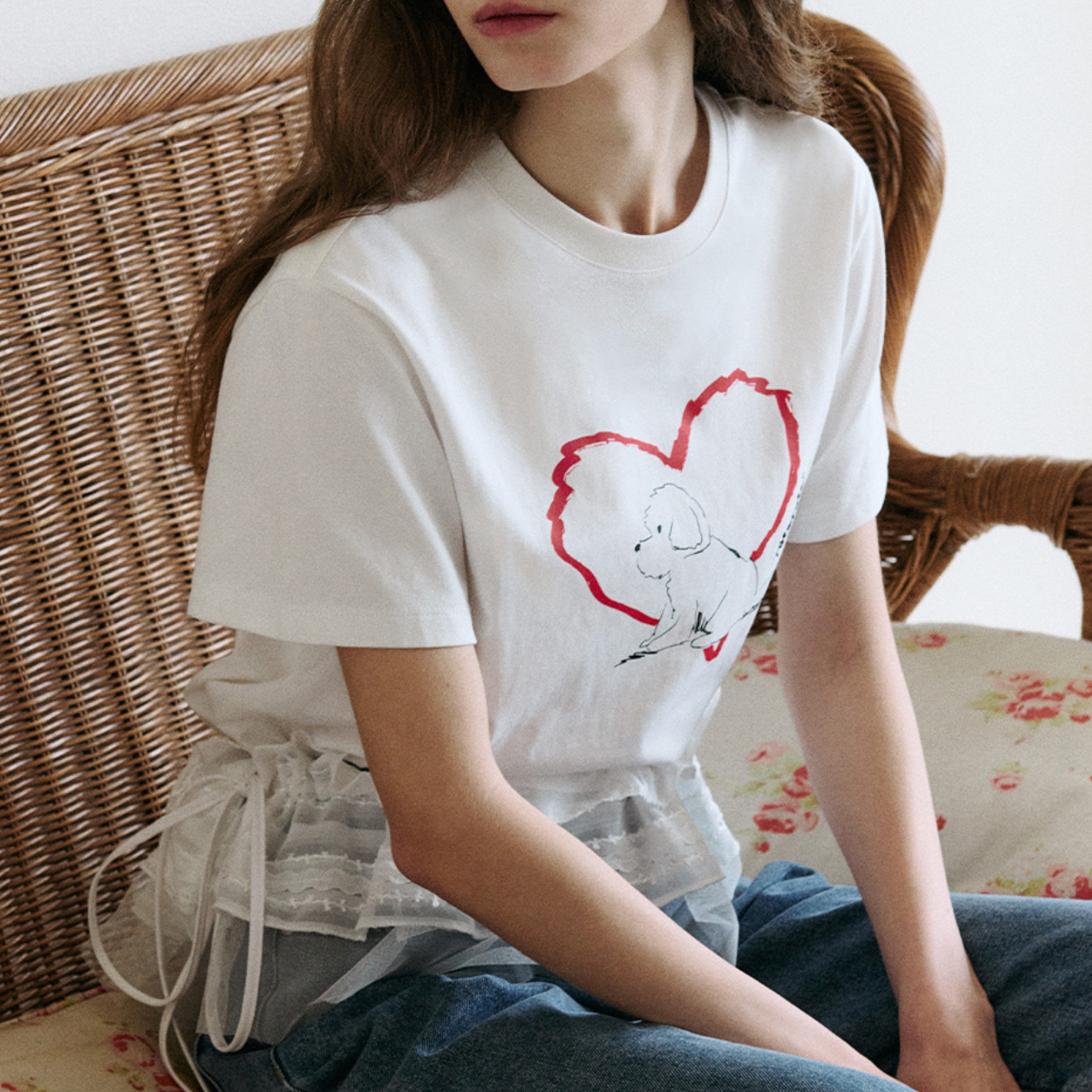 ｜rola rola｜ HEART FRIENDS PUPPY T-SHIRT WHITE