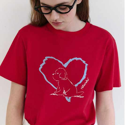 ｜rola rola｜ HEART FRIENDS PUPPY T-SHIRT RED