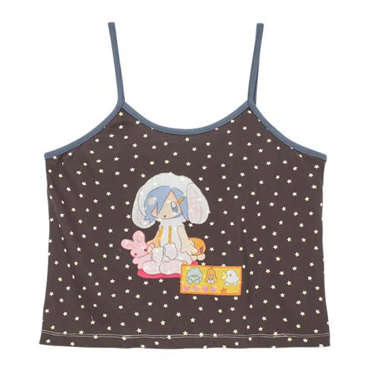 ｜YOUTHBATH｜ YB x Oliwa Star Graphic Shirred Back Cami Charcoal