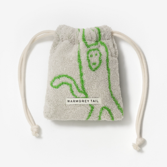 ｜WARMGREYTAIL｜ MONKEY TERRY POUCH - GREEN ON GREY