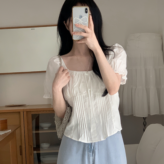 ｜SHOPPERLAND｜ Enimée Smoke Bendable Shirring Puff Blouse