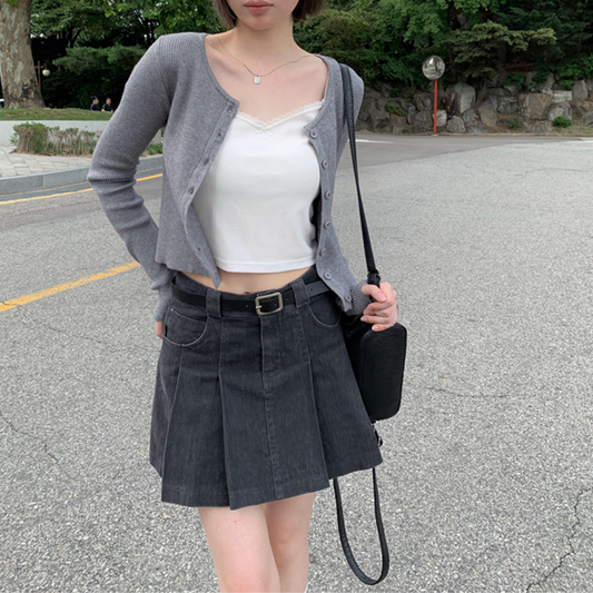 ｜anyonemore｜ Belt Denim Pleats Skirt