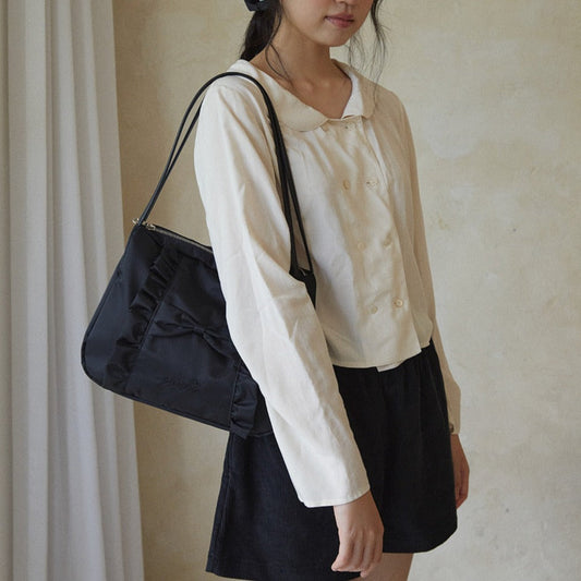 ｜ovuni｜ CLASSIC RUFFLE BAG (Black Nylon)