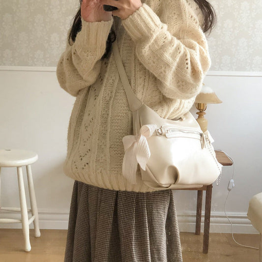 ｜ovuni｜ BELTED RIBBON BAG CREAM