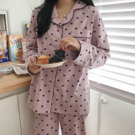｜Juuneedu｜ Heart Berry Peach Napping Pyjamas