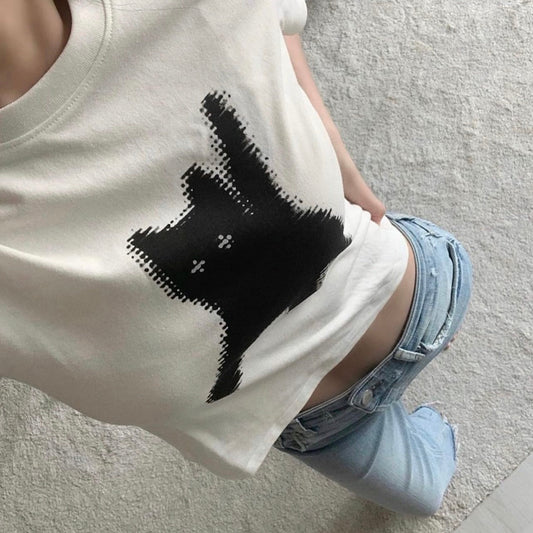 ｜aeae｜ FLASHED CATS EYE CROP T-SHIRTS ｜White｜