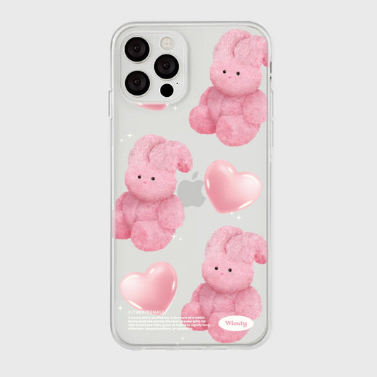 ｜THENINEMALL｜ Pink Heart Toy Windy Clear Phone Case (3 types)